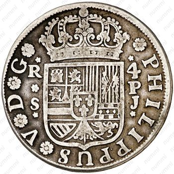 4 реала 1731-1738, Отметка монетного двора "S" - Севилья [Испания] - Аверс