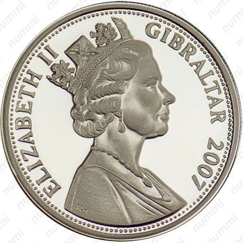 5 фунтов 2007, 60 лет свадьбе Королевы Елизаветы II и Принца Филиппа /молодые Елизавета II и Филипп/ [Гибралтар] - Аверс