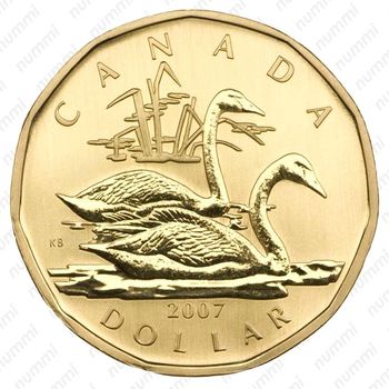 1 доллар 2007, Лебедь-трубач [Канада] - Реверс