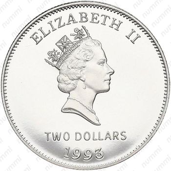 2 доллара 1993, 200 лет монетам Бермудских островов [Бермудские Острова] - Аверс