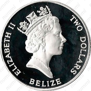 2 доллара 1993, 40 лет коронации Королевы Елизаветы II [Белиз] - Аверс