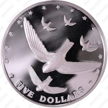 5 долларов 1977, Птицы - Салангана Атиу (Aerodramus sawtelli) [Австралия] - Реверс