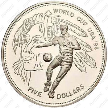 5 долларов 1994, Чемпионат мира по футболу 1994 [Барбадос] - Реверс