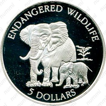 5 долларов 1995, Вымирающие виды - Слон [Австралия] - Реверс