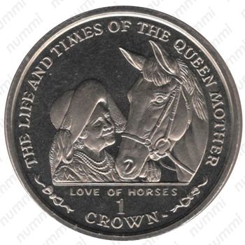1 крона 2002, Жизнь и время Королевы-Матери - Любовь к лошадям [Остров Мэн] - Реверс