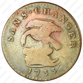 1 пенни 1733, Медь /коричневый цвет/ [Остров Мэн] - Аверс