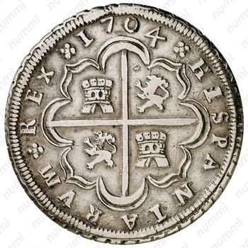 8 реалов 1704-1713, Отметка монетного двора "S" - Севилья [Испания] - Реверс