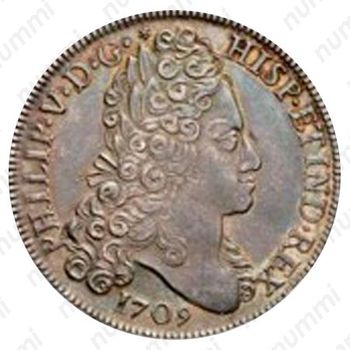 8 реалов 1709, Отметка монетного двора "M", бюст Филиппа V [Испания] - Аверс