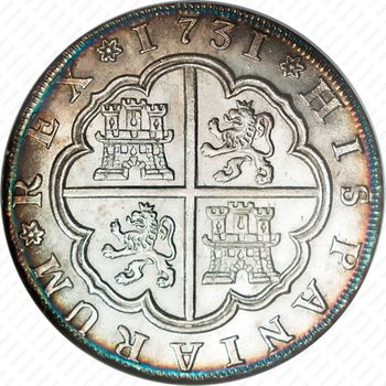 8 реалов 1731-1736, Отметка монетного двора "S" - Севилья [Испания] - Реверс