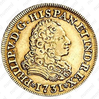 2 эскудо 1730-1734, Отметка монетного двора "M" - Мадрид [Испания] - Аверс