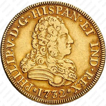 4 эскудо 1732-1734, Отметка монетного двора "M" - Мадрид [Испания] - Аверс