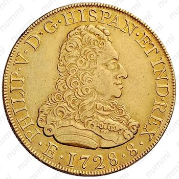 8 эскудо 1728, Отметка монетного двора "M" - Мадрид [Испания] - Аверс