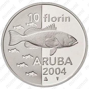 10 флоринов 2004, Рыба [Аруба] - Реверс