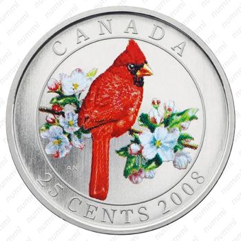 25 центов 2008, Птицы Канады - Красный кардинал [Канада] - Реверс