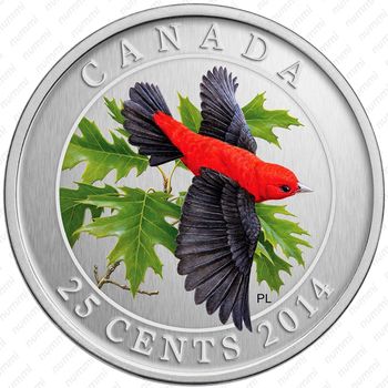 25 центов 2014, Птицы Канады - Красно-чёрная пиранга [Канада] - Реверс