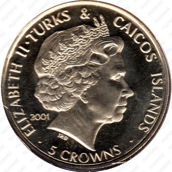 5 крон 2001, 75 лет со дня рождения Королевы Елизаветы II [Теркс и Кайкос] - Аверс