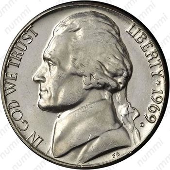 5 центов 1969, Томас Джефферсон - Аверс