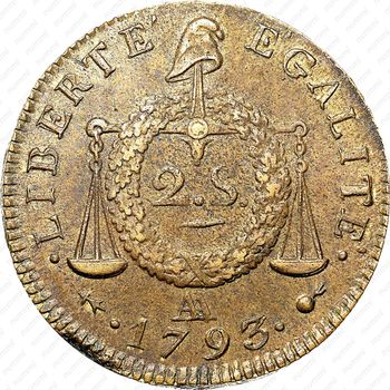 2 соля 1793, Дата: 1793 [Франция] - Реверс