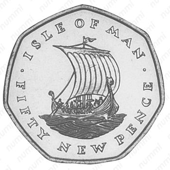 50 новых пенсов 1975, Парусный корабль викингов [Остров Мэн] - Реверс