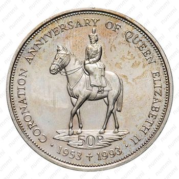 50 пенсов 1993, 40 лет коронации Королевы Елизаветы II [Фолклендские острова] - Реверс