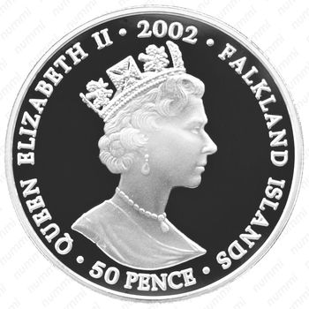 50 пенсов 2002, 50 лет правлению Королевы Елизаветы II, держава и скипетр, Цветное покрытие [Фолклендские острова] - Аверс