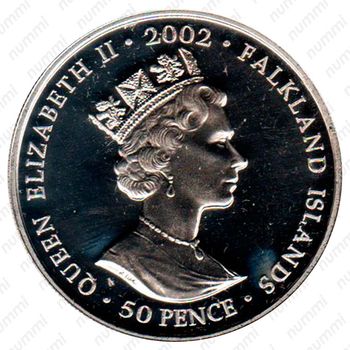 50 пенсов 2002, 50 лет правлению Королевы Елизаветы II, Королева в карете [Фолклендские острова] - Аверс