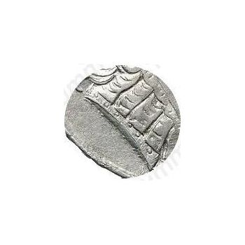 Серебряная монета 1 рубль 1729, тип 1729 года, портрет с орденской лентой (лисий нос), заклепки над обрезом рукава, звезды разделяют надпись реверса