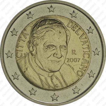 2 евро 2007, регулярный чекан Ватикана (Бенедикт XVI) - Аверс