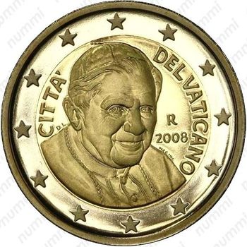 2 евро 2008, регулярный чекан Ватикана (Бенедикт XVI) - Аверс
