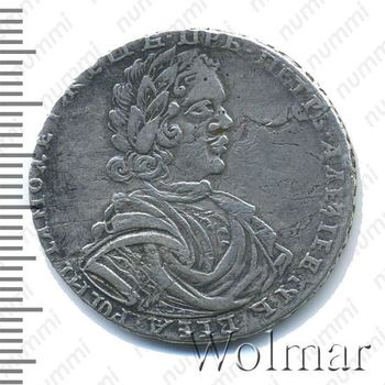 полтина 1718, без инициалов медальера и знака минцмейстера, грубый портрет, реверс: большая корона, "ПОЛТИIНА" - Аверс
