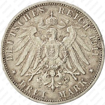 3 марки 1911, F, 25 лет свадьбе [Германия] - Реверс